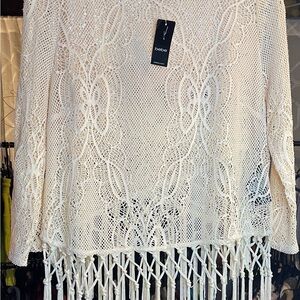 Bebe Beige Lace Knit Top